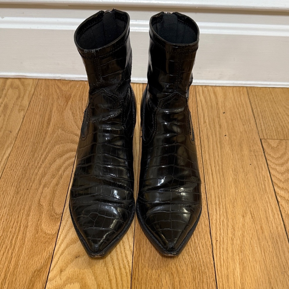 Dolce Vita Black Croc-Embossed Ankle Boots